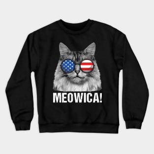 Meowica Cat American Flag Sunglasses Merica Crewneck Sweatshirt